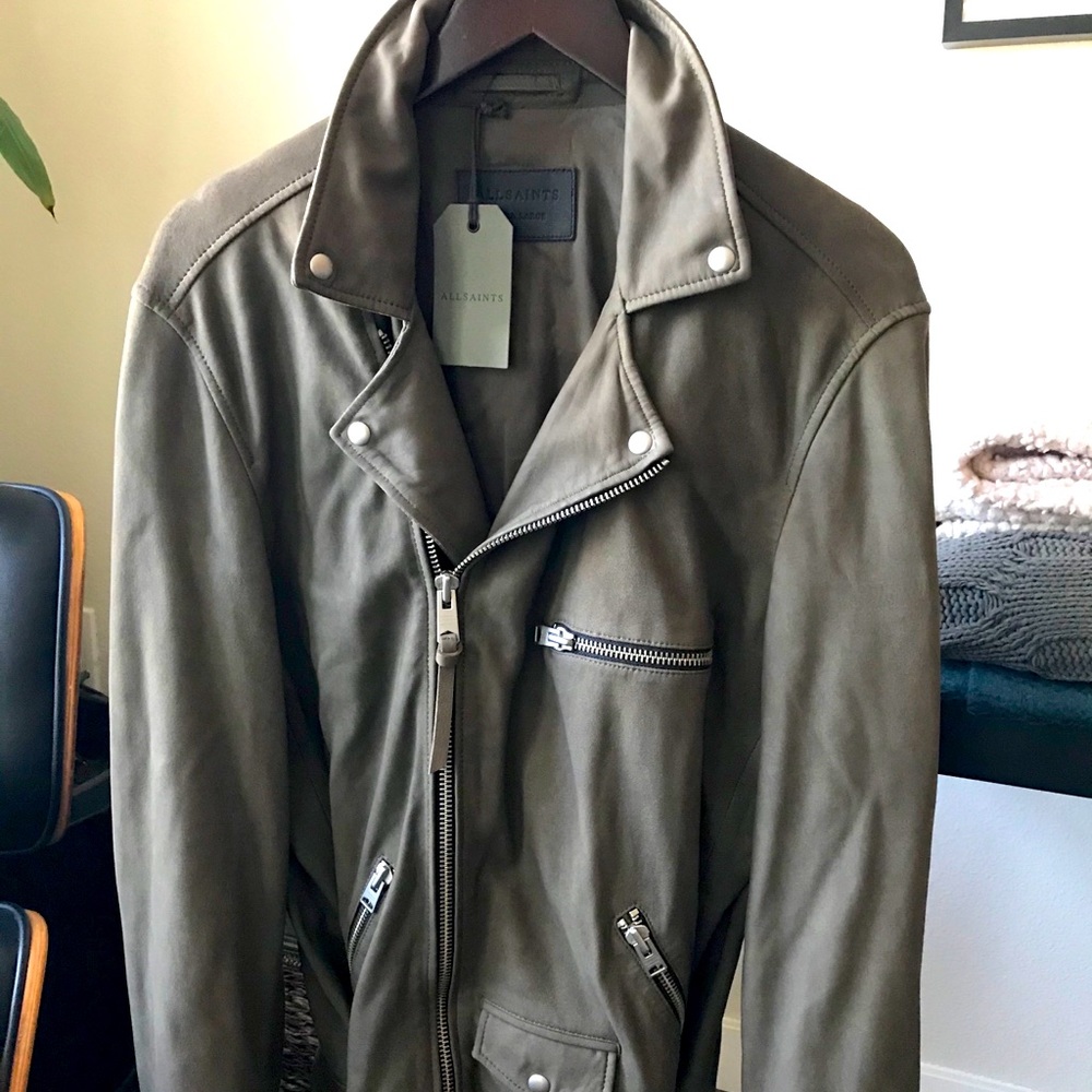 All Saints Men’s Dark Green Quinn Biker Jacket